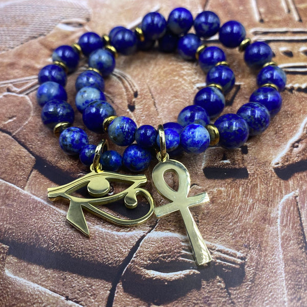 Nubian 2Pc Bracelet Set (18k Gold/Lapis Lazuli)