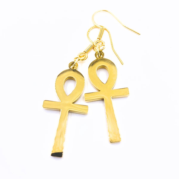 18K Gold Ankh Earrings (Smooth)