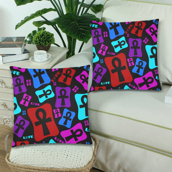 Ankh Life (Multi Color) Zippered Pillow Cases 18"x 18" 2Pc Set
