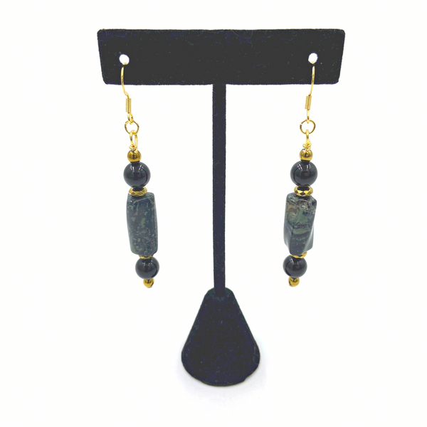African Jade & Onyx Earrings (18k Gold)