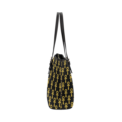 Black and Gold Ankh Leather Tote Bag (Large)