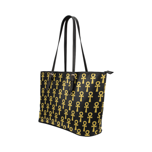Black and Gold Ankh Leather Tote Bag (Large)