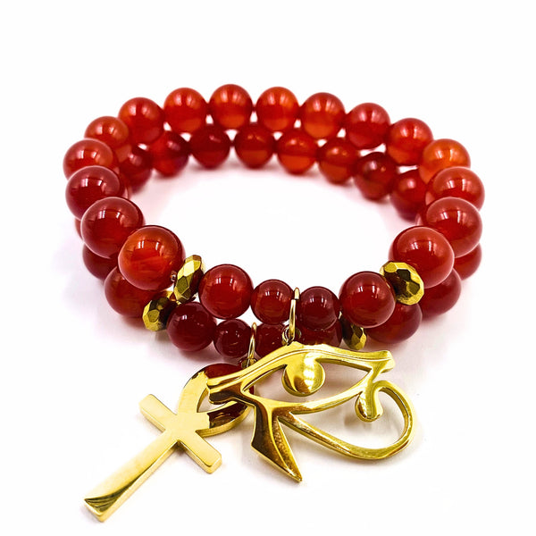 Nubian Bracelet 2Pc Set (18k Gold & Red Carnelian/Jade)
