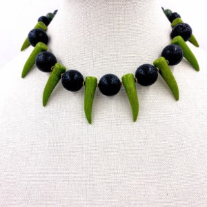 Golden Sea Moss Green Shaka Zulu Tribal Neckpiece V ( Gold)