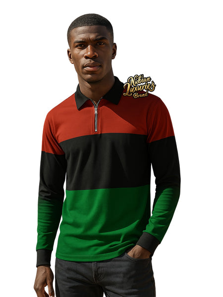 Pan African RBG -  Long Sleeve Zippered Polo Shirt