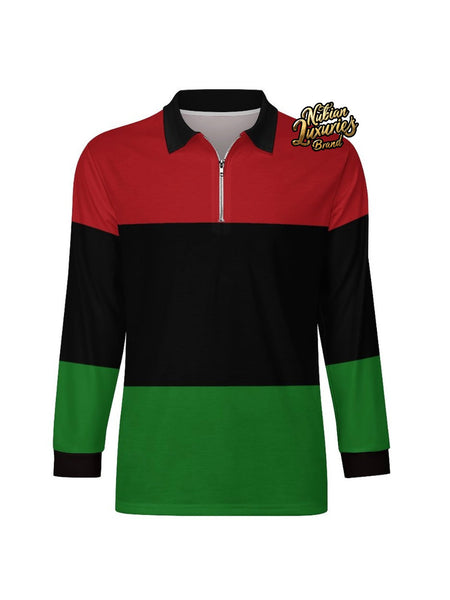 Pan African RBG -  Long Sleeve Zippered Polo Shirt