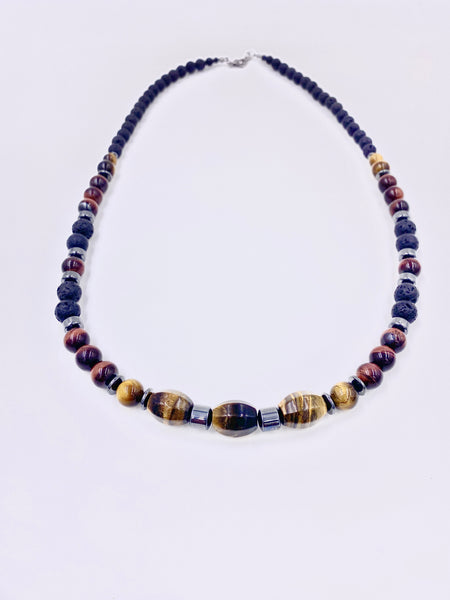 Tiger’s Eye and Lava Stone Necklace and Bracelet Set