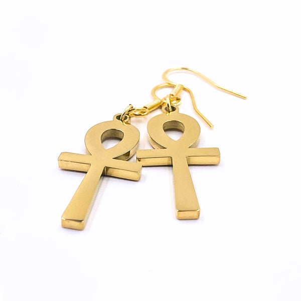 18K Gold Ankh Earrings (Smooth)