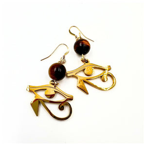 18k Gold Eye of Heru Earrings w/ 10mm Tiger’s Eye