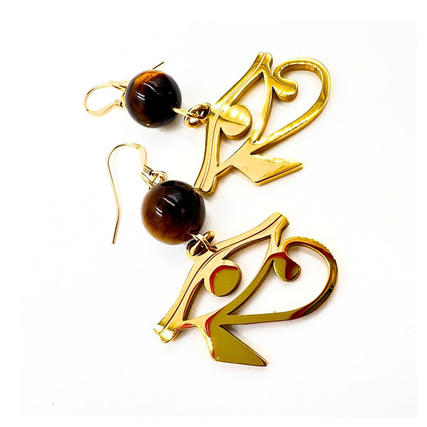 18k Gold Eye of Heru Earrings w/ 10mm Tiger’s Eye