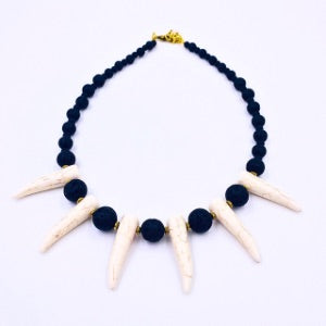 Lava Stone Cream Shaka Zulu Tribal Neckpiece (Minimalist)