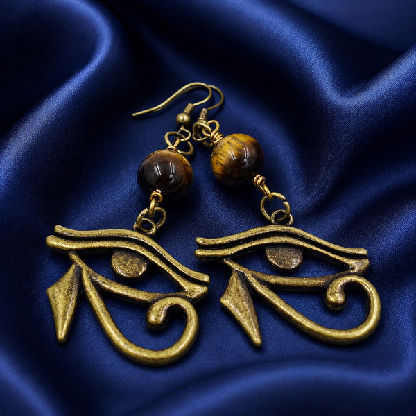 Tiger Eye and Bronze Eye of Heru Earrings