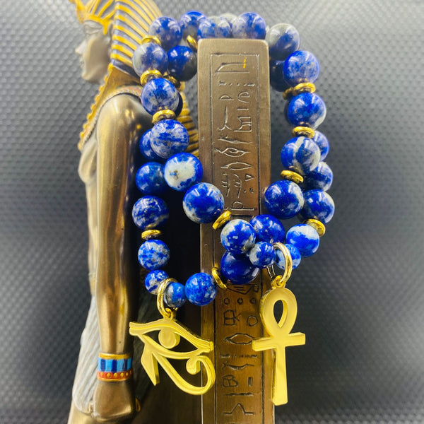 Nubian 2Pc Bracelet Set (18k Gold/Lapis Lazuli)