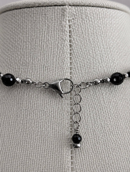 Midnite Onyx Minimalist Ankh Necklace - Ankhlace™ (Silver Hematite)