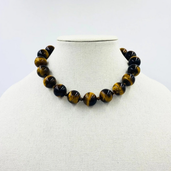 Deluxe Tigers Eye and Gold Hematite Necklace (18K Gold Option)