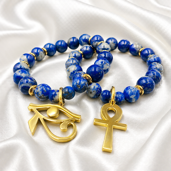 Nubian 2Pc Bracelet Set (18k Gold/Lapis Lazuli)
