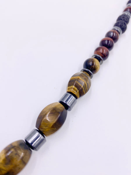 Tiger’s Eye and Lava Stone Necklace and Bracelet Set