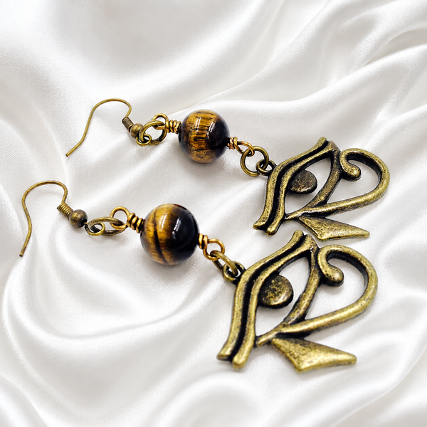 Tiger Eye and Bronze Eye of Heru Earrings