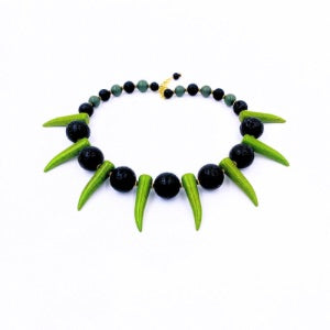 Golden Sea Moss Green Shaka Zulu Tribal Neckpiece V ( Gold)