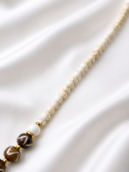 Ox Bone and Cream Howlite Ankh Necklace