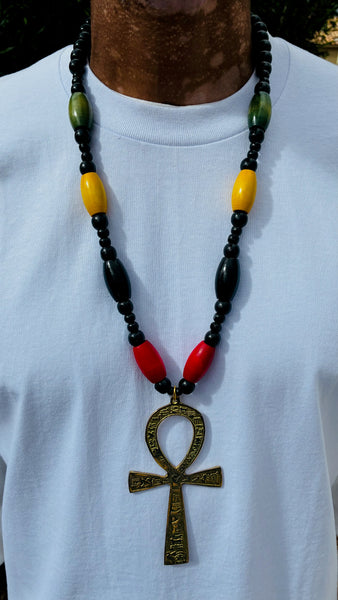 Extra Large Reggae Inspired Wood Ankh Necklace - Royal Rasta Ankhlace™