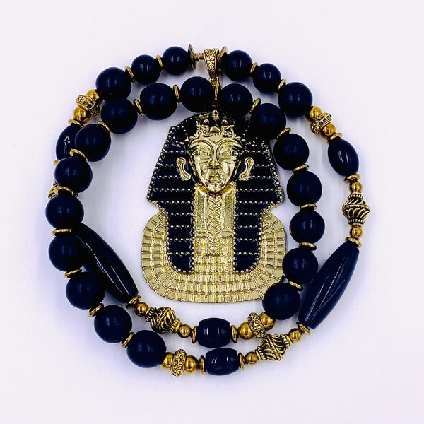 Black Wood and Agate Gemstone {limited} Pharaoh Necklace
