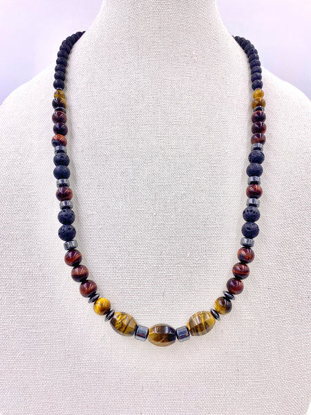 Tiger’s Eye and Lava Stone Necklace and Bracelet Set