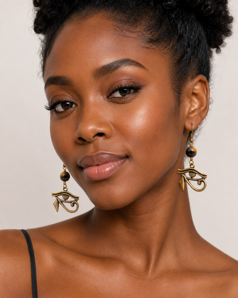 Tiger Eye and Bronze Eye of Heru Earrings