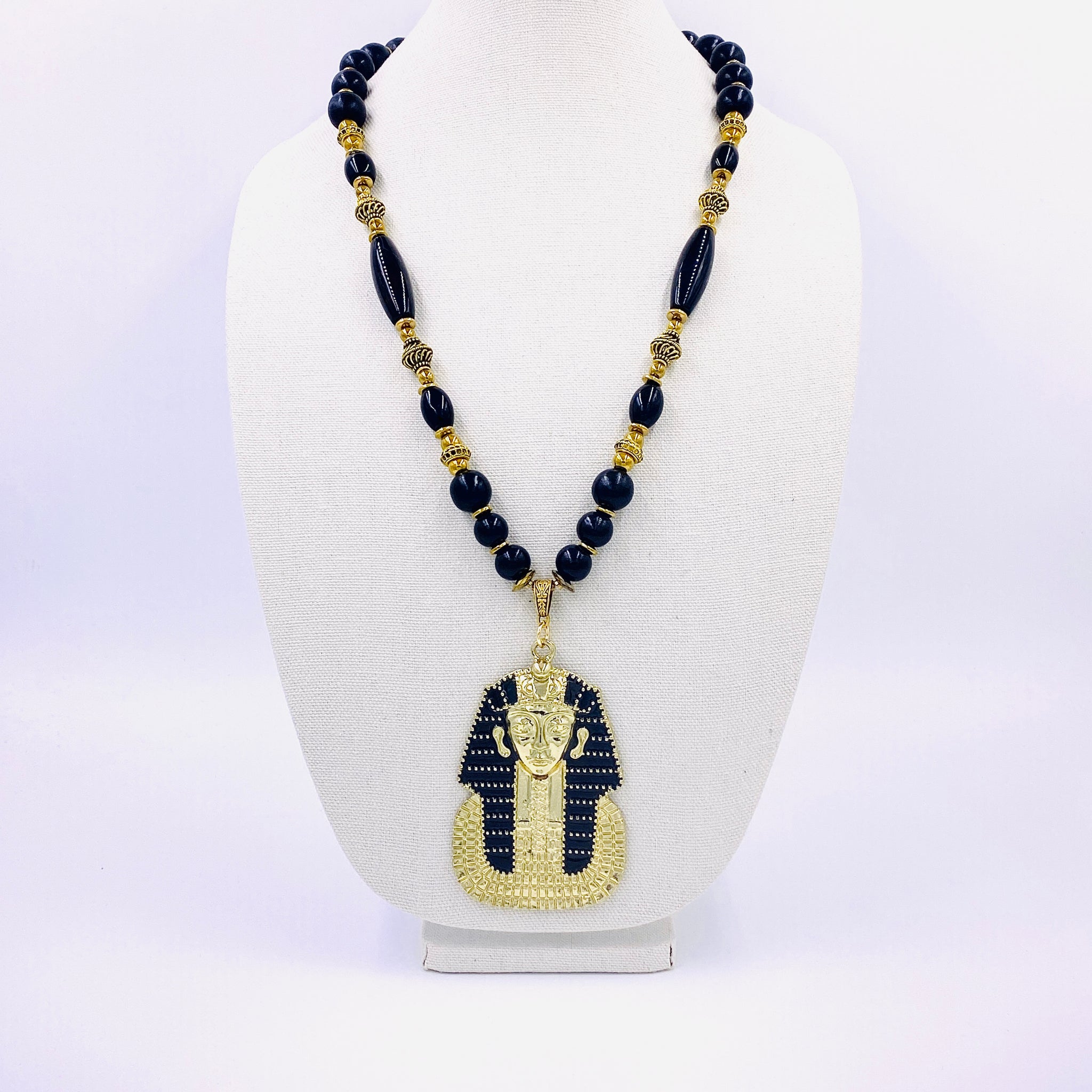 Black Wood and Agate Gemstone {limited} Pharaoh Necklace