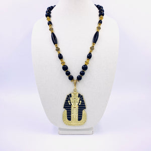 Black Wood and Agate Gemstone {limited} Pharaoh Necklace