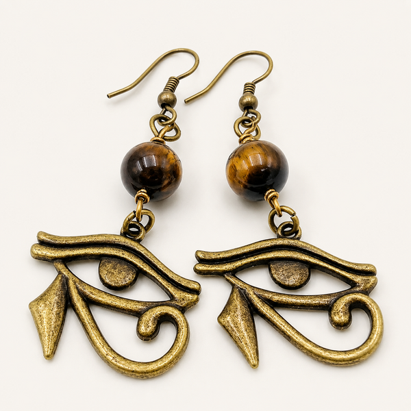 Tiger Eye and Bronze Eye of Heru Earrings