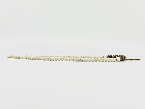 Ox Bone and Cream Howlite Ankh Necklace