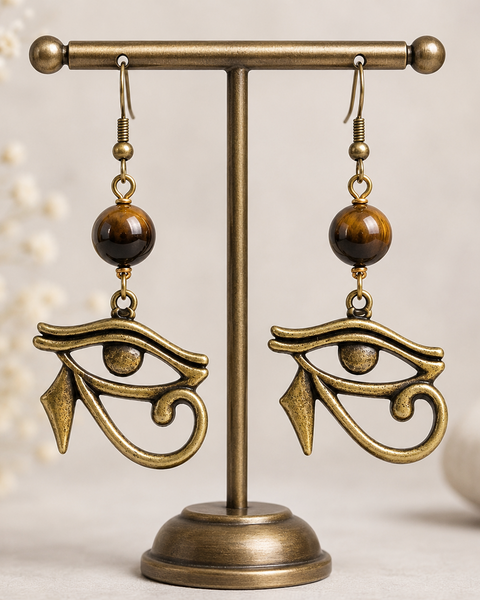 Tiger Eye and Bronze Eye of Heru Earrings