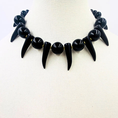 Golden Black Onyx Shaka Zulu Tribal Neckpiece (Gold)