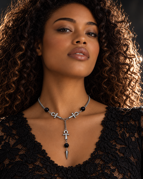 Rosary Style Ankh Necklace - Triple Ankhlace™ (Black Onyx)