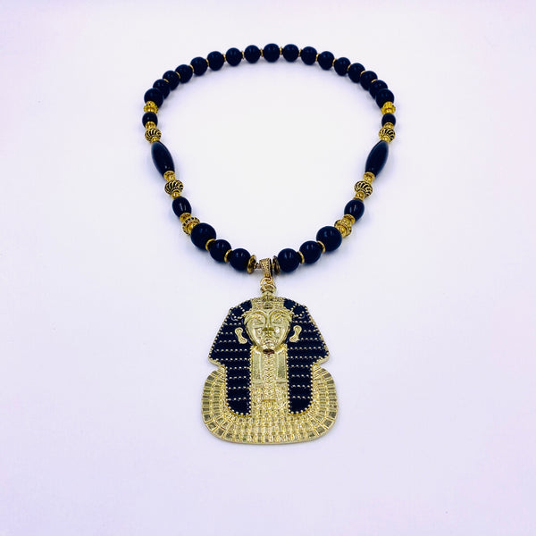 Black Wood and Agate Gemstone {limited} Pharaoh Necklace