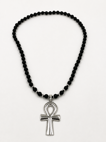 Large Silver and Black Wood Ankh Necklace (Ankhlace™)