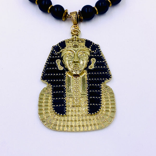 Black Wood and Agate Gemstone {limited} Pharaoh Necklace