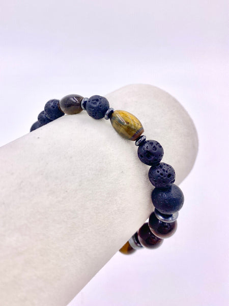 Tiger’s Eye and Lava Stone Necklace and Bracelet Set