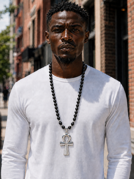 Large Silver and Black Wood Ankh Necklace (Ankhlace™)