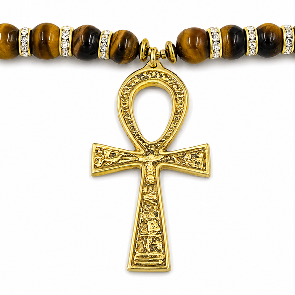 Cream Howlite & Tiger Eye Ankh Necklace - Ankhlace™