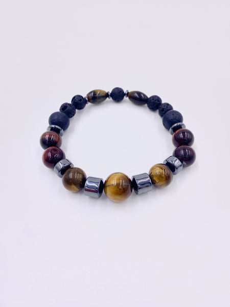 Tiger’s Eye and Lava Stone Necklace and Bracelet Set