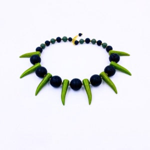 Golden Sea Moss Green Shaka Zulu Tribal Neckpiece V ( Gold)