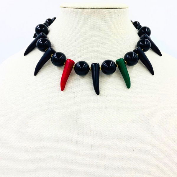 Golden Black Onyx Shaka Zulu Tribal Neckpiece (RBG)