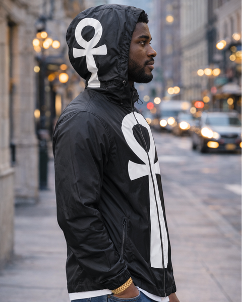 ANKH WINDBREAKER BLACK WITH WHITE ANKH NUBIAN LUXURIES BRAND