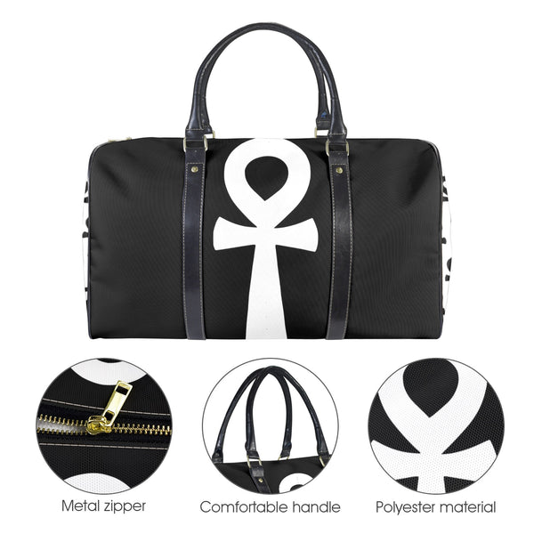 Black Ankh duffle bag travel carry on luggage with Egyptian symbol design