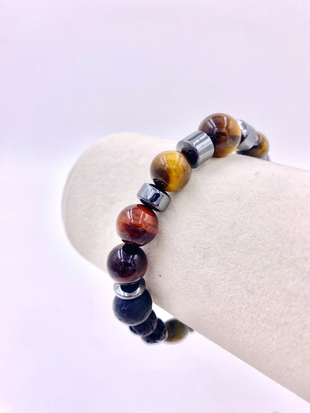 Tiger’s Eye and Lava Stone Necklace and Bracelet Set