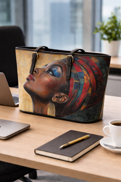 Graceful Black Woman Vegan Leather Tote Bag