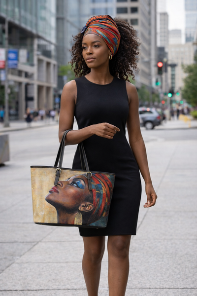 Graceful Black Woman Vegan Leather Tote Bag