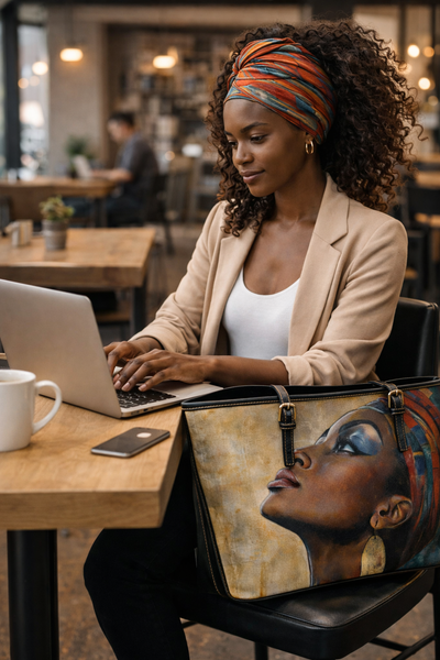 Graceful Black Woman Vegan Leather Tote Bag